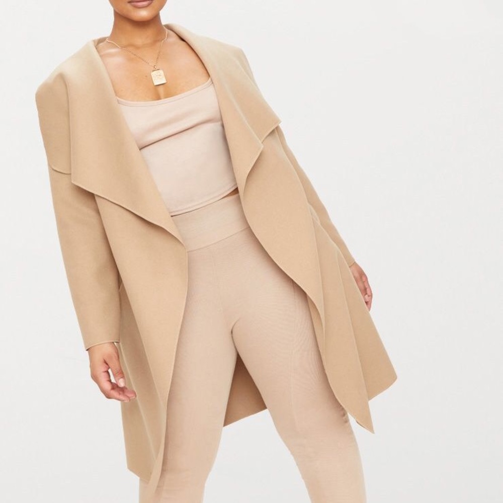 Pretty Little Thing Camel Waterfall Wrap Coat NWOT